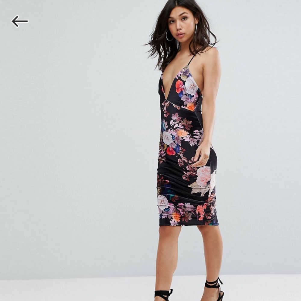 Boohoo Floral Velvet Midi Dress